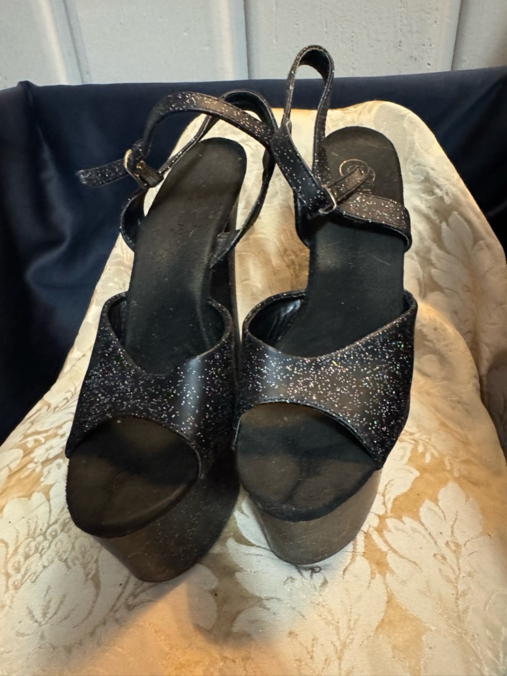 Pleaser Black Glitter Platform Heel Sandals - Picture 2 of 4